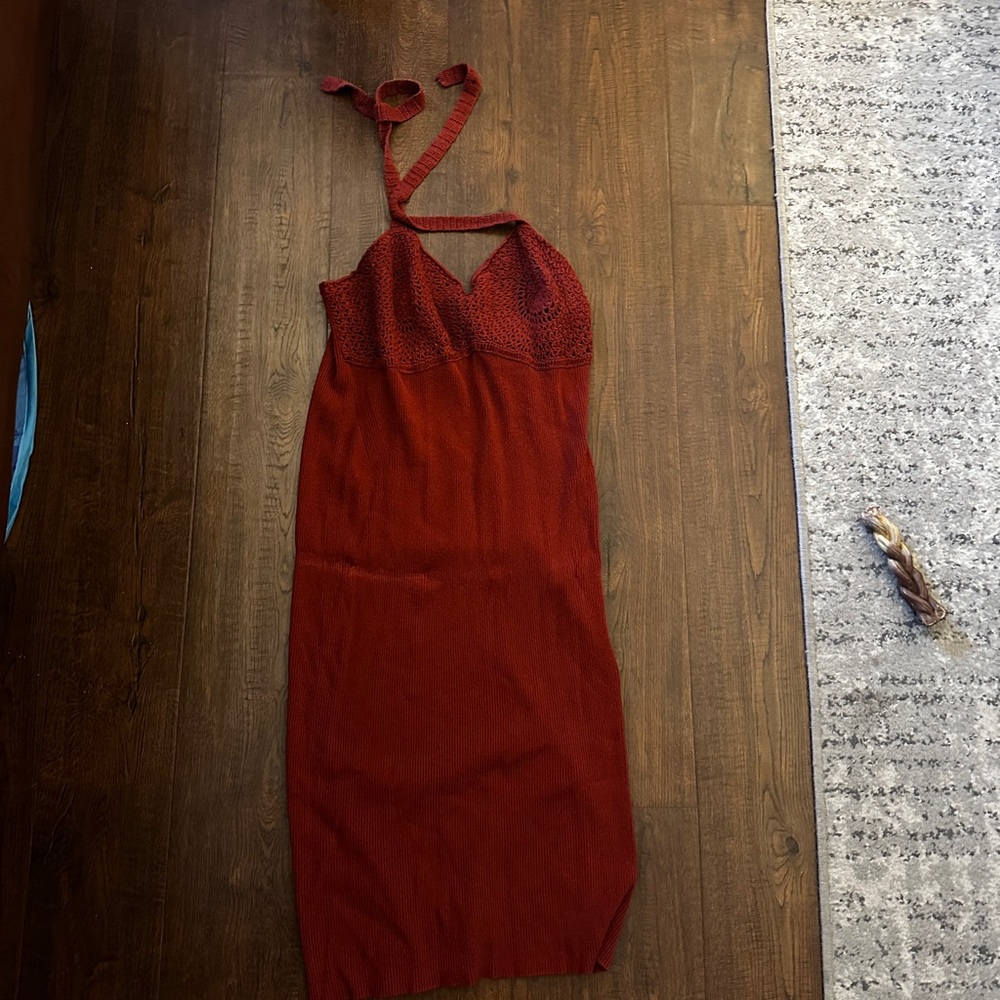 Elegant Burnt Orange Halter Dress